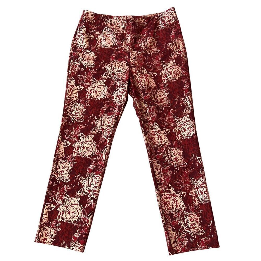 Soft Surroundings New XL Red Gold Floral Perfect Ponte Straight Leg Serrano Pant